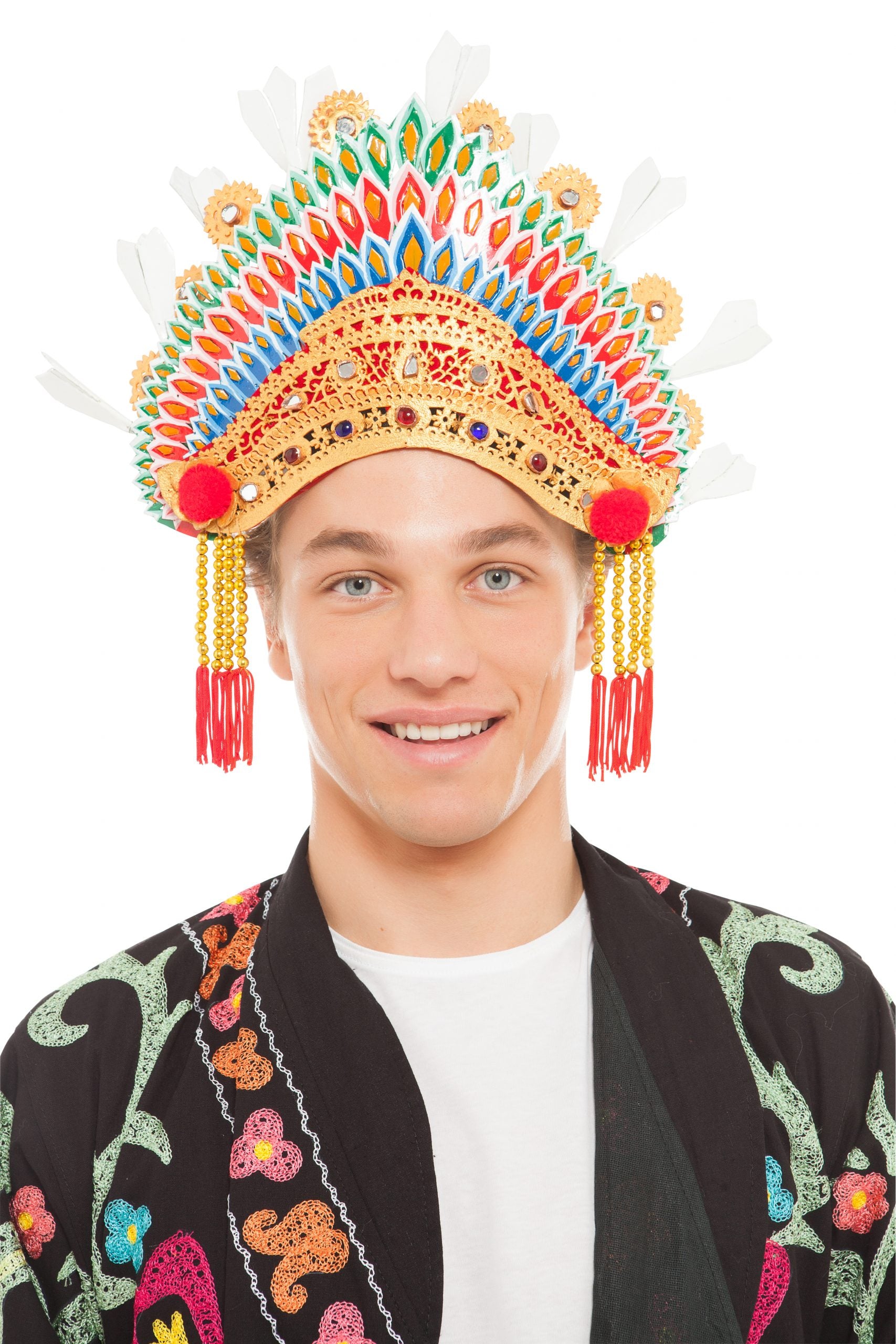 Men's The White Tip Crown with Gold Tassels and Mirror Embellishment | Festivalia