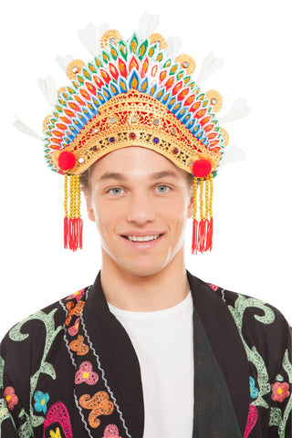 Men's The White Tip Crown with Gold Tassels and Mirror Embellishment
