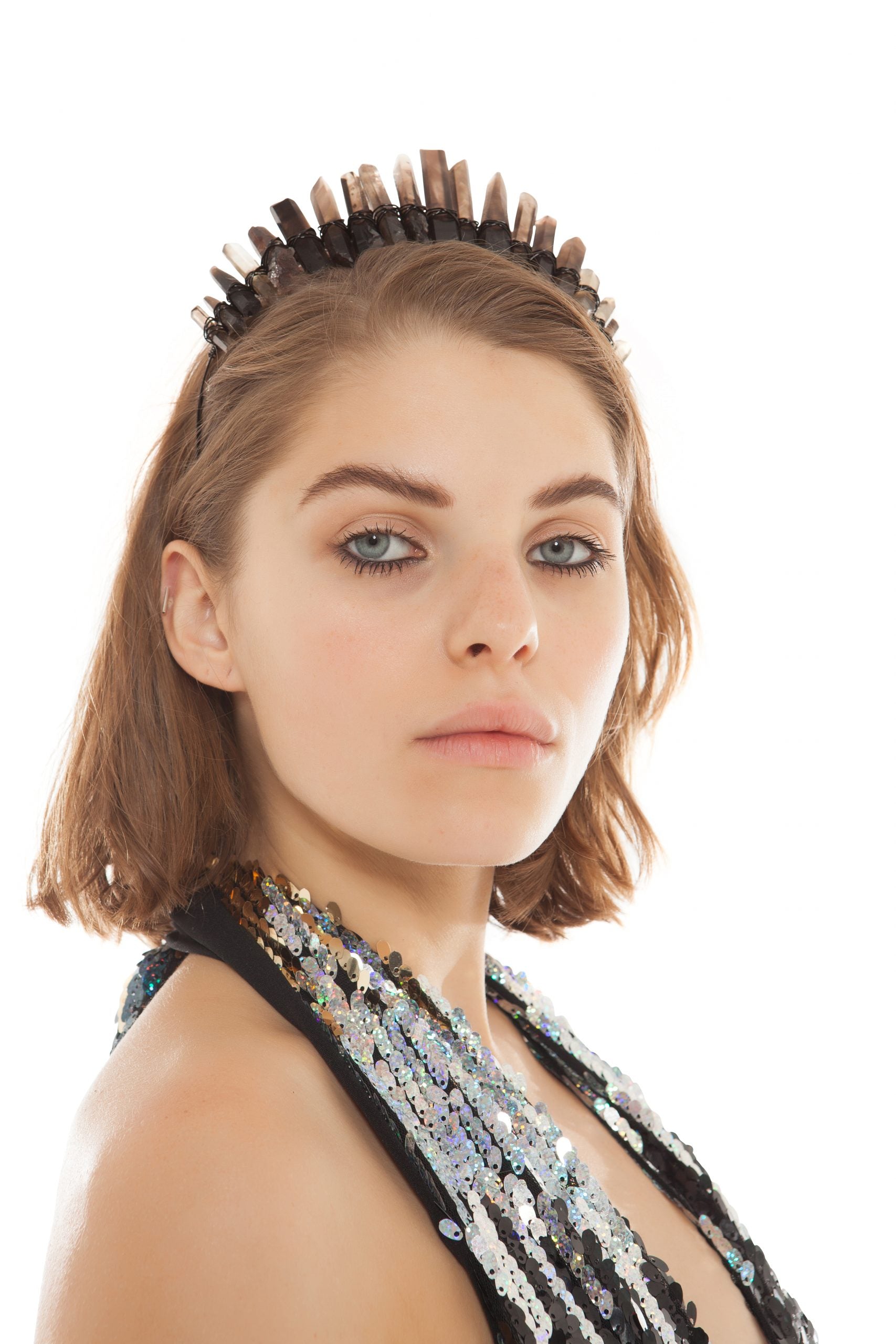 Transparent Smoky Black Crystal Quartz Tiara | Festivalia