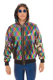Men's Rainbow Sequin Hooded Bomber | Thumbnail 1