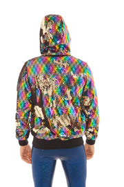 Men's Rainbow Sequin Hooded Bomber | Thumbnail 2