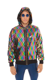 Men's Rainbow Sequin Hooded Bomber | Thumbnail 3
