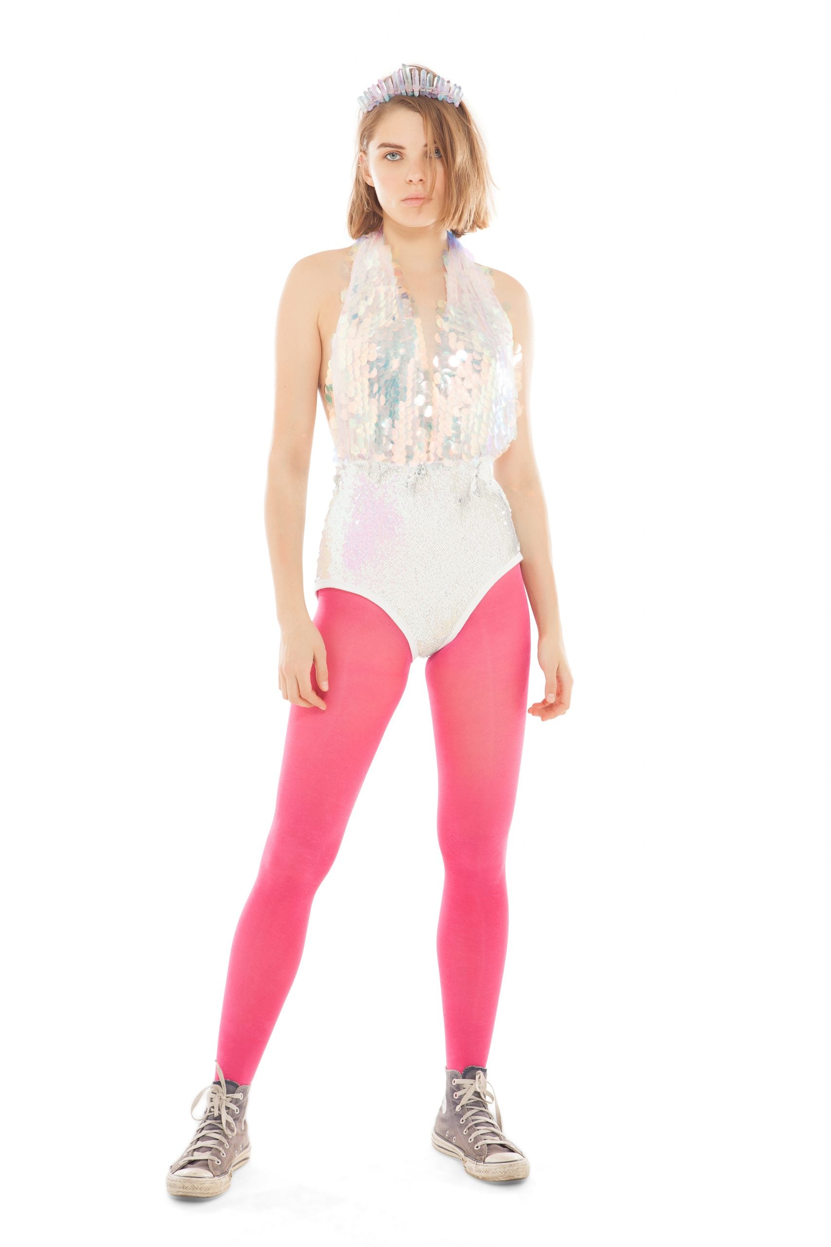 Pink Sequin Halter Bodysuit | Festivalia