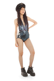 Iridescent Black Sequin Halter Bodysuit | Thumbnail 1