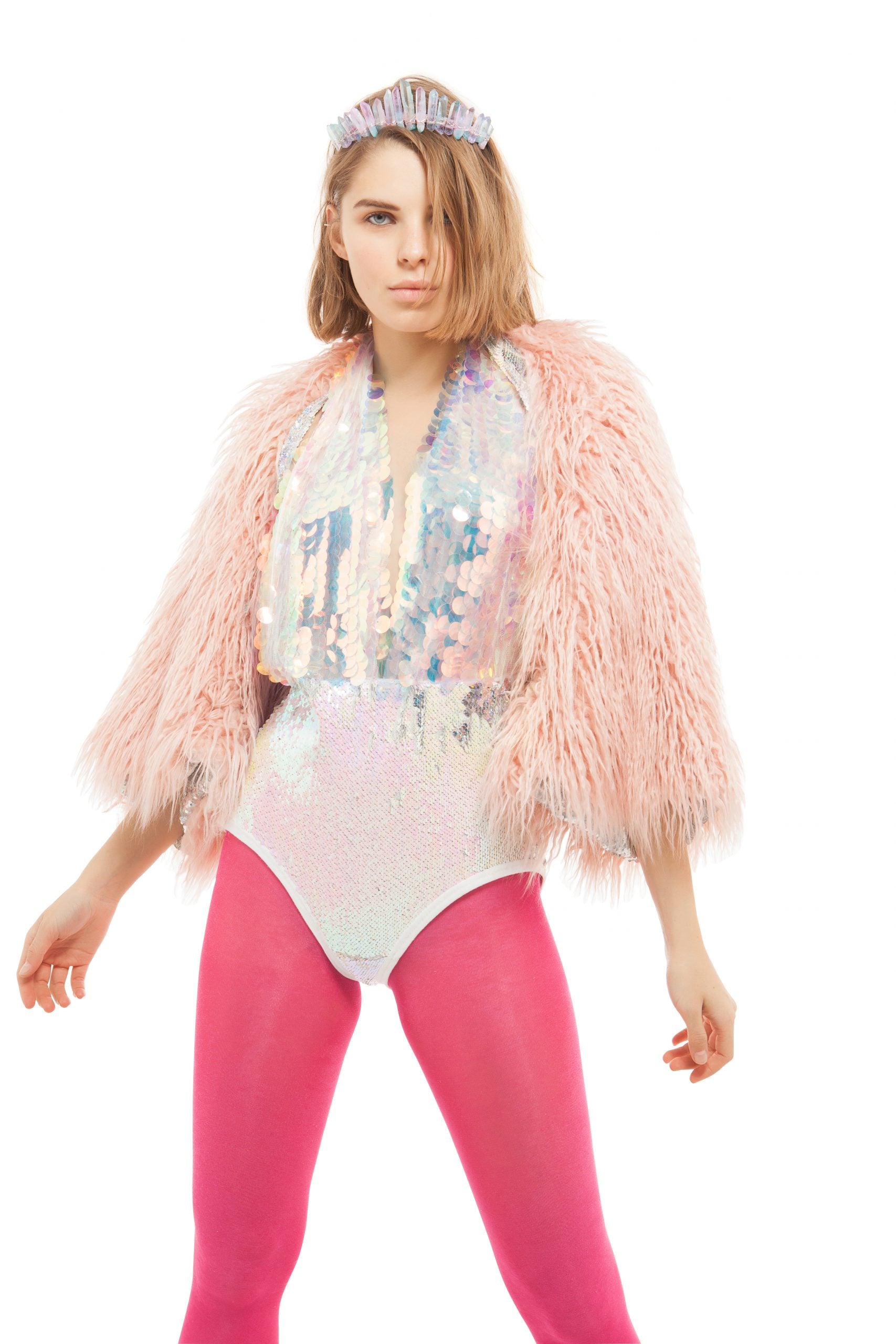 Pink Faux Fur and Sequin Jacket | Festivalia