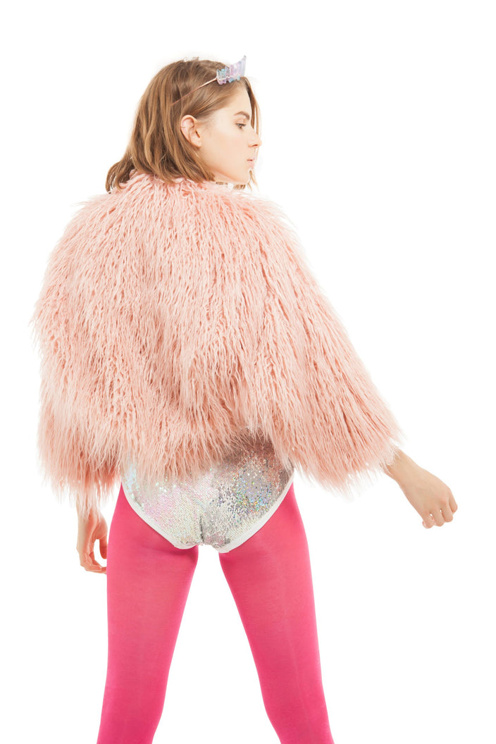 Pink Faux Fur and Sequin Jacket | Festivalia