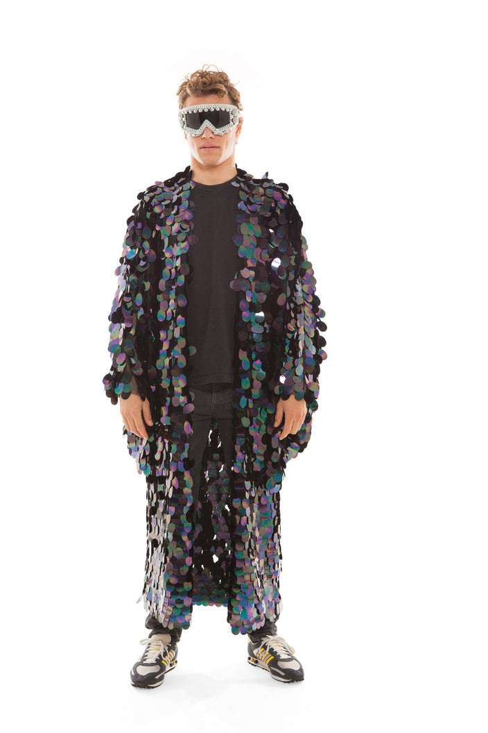 Men's Iridescent Black Sequin Robe | Festivalia