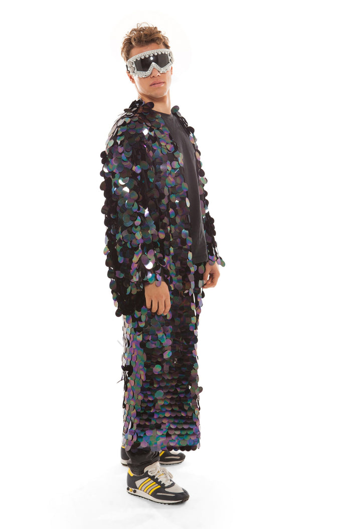 Men's Iridescent Black Sequin Robe | Festivalia