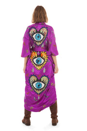 Butterfly Print Fuchsia Silk & Sequin Eye Kimono | Thumbnail 2