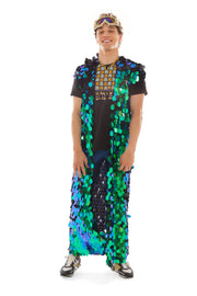 Men's Iridescent Green Sequin Sleeveless Vest | Thumbnail 1