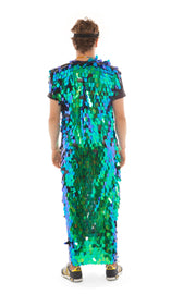 Men's Iridescent Green Sequin Sleeveless Vest | Thumbnail 3