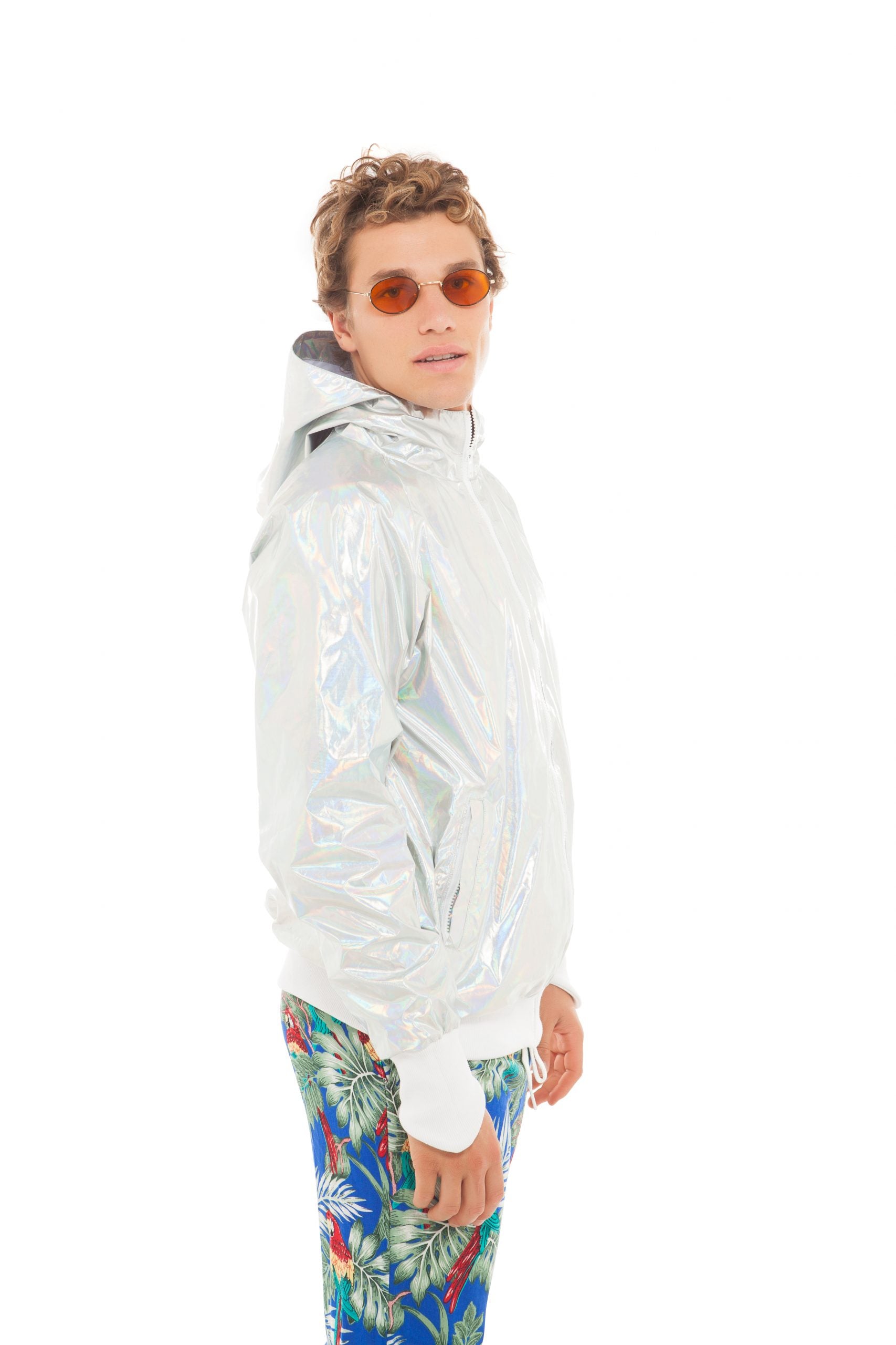 Holographic Silver Hooded Windbreaker | Festivalia