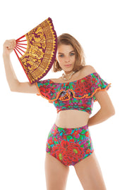 Folklorico Orange Pompom Crop Top | Thumbnail 1