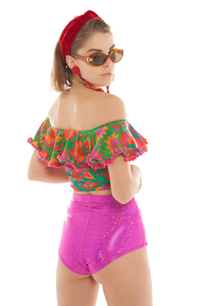 Vendala Pink Pompom Crop Top | Festivalia