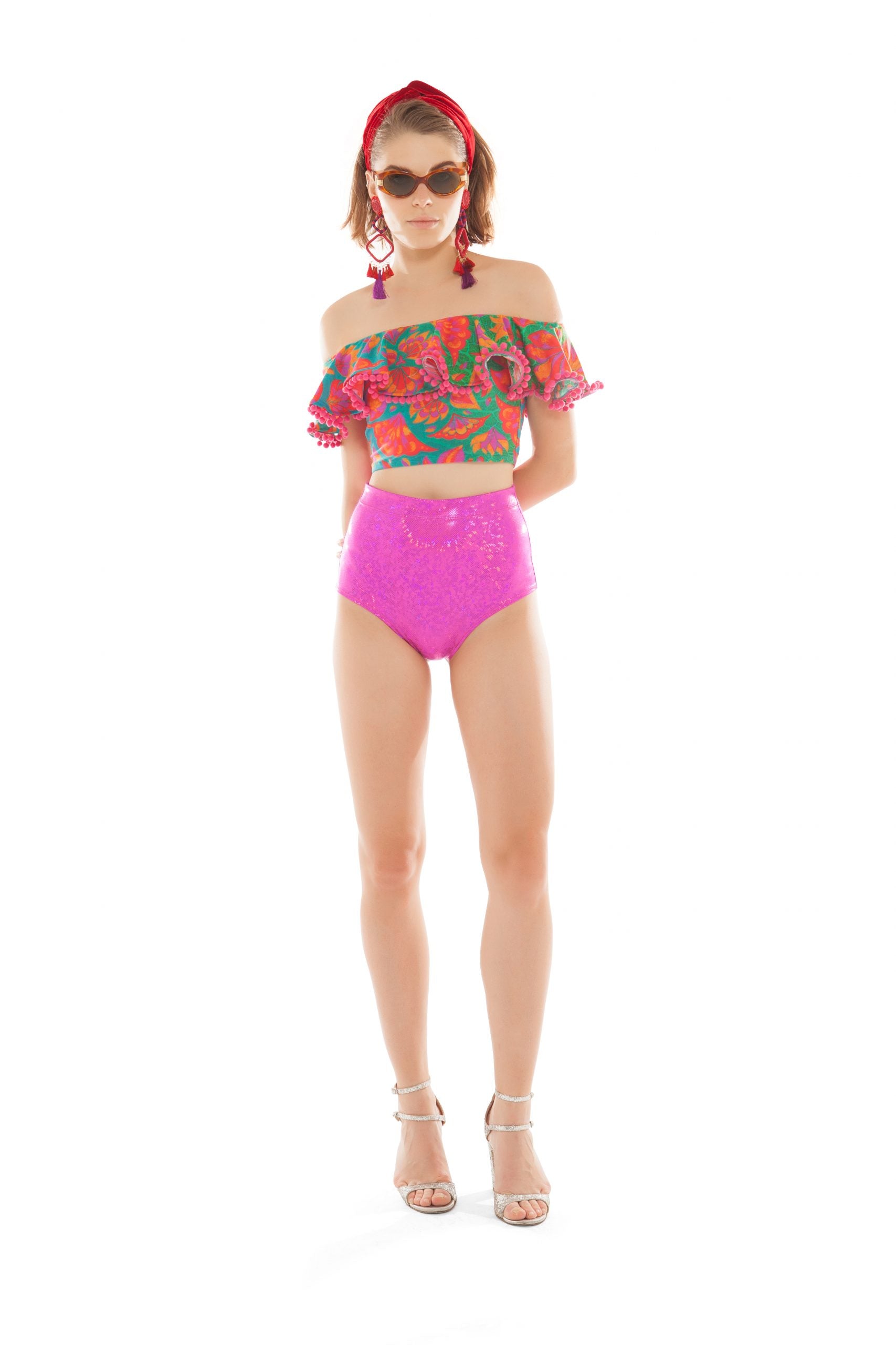 Vendala Pink Pompom Crop Top | Festivalia