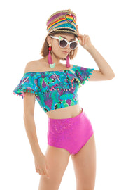 Tribal Tales Rainbow Pompom Crop Top | Thumbnail 1