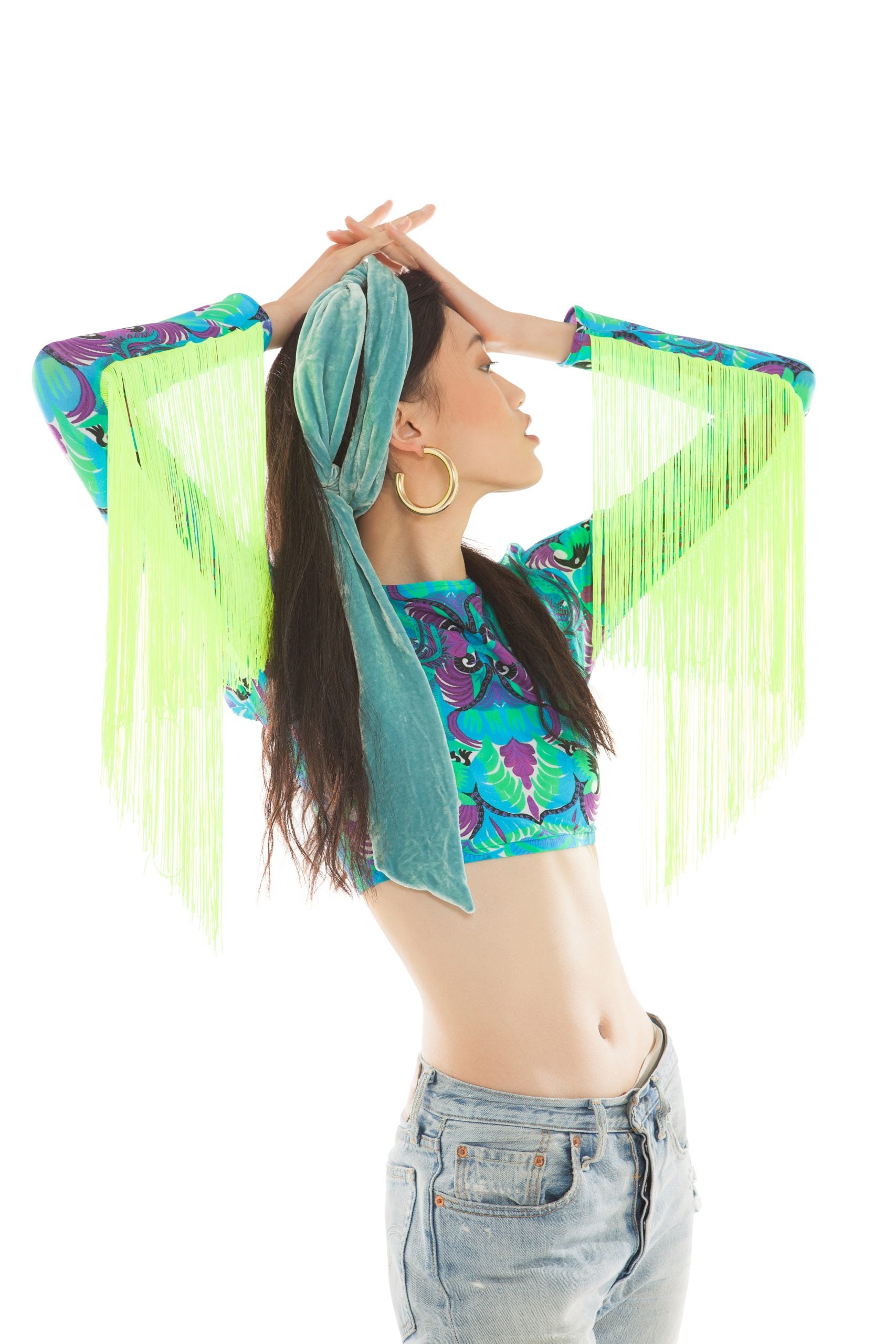 Tribal Tales Crop Top with Fluo Fringe | Festivalia