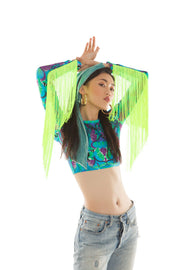 Tribal Tales Crop Top with Fluo Fringe | Thumbnail 2
