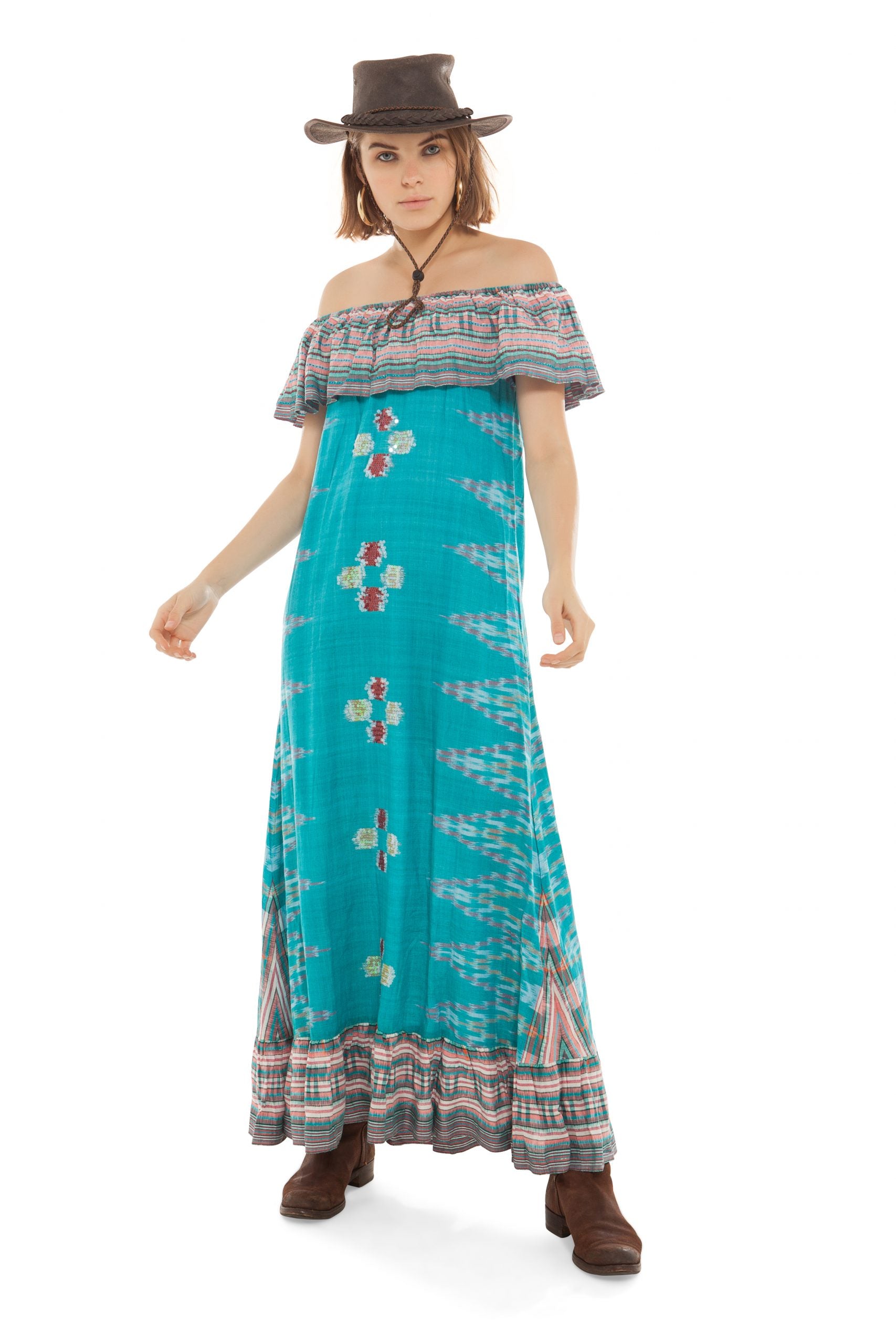 Azure Blue Beaded Cotton Maxi Dress | Festivalia