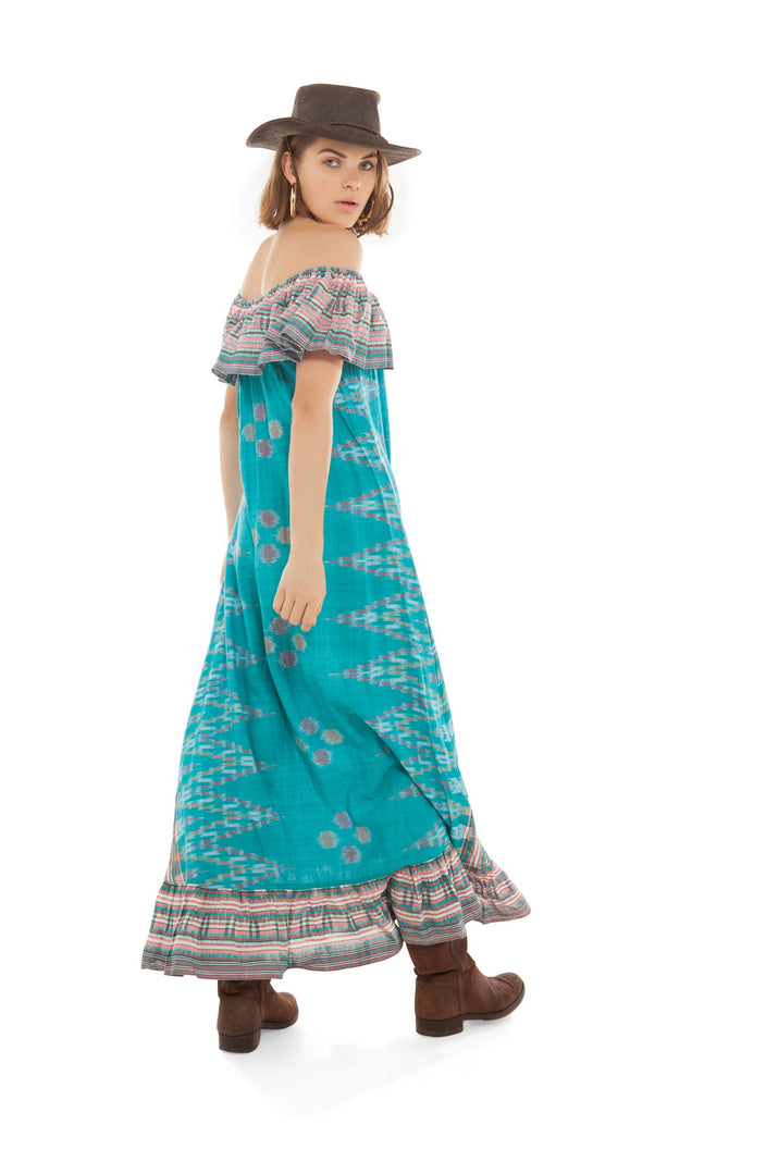 Azure Blue Beaded Cotton Maxi Dress | Festivalia