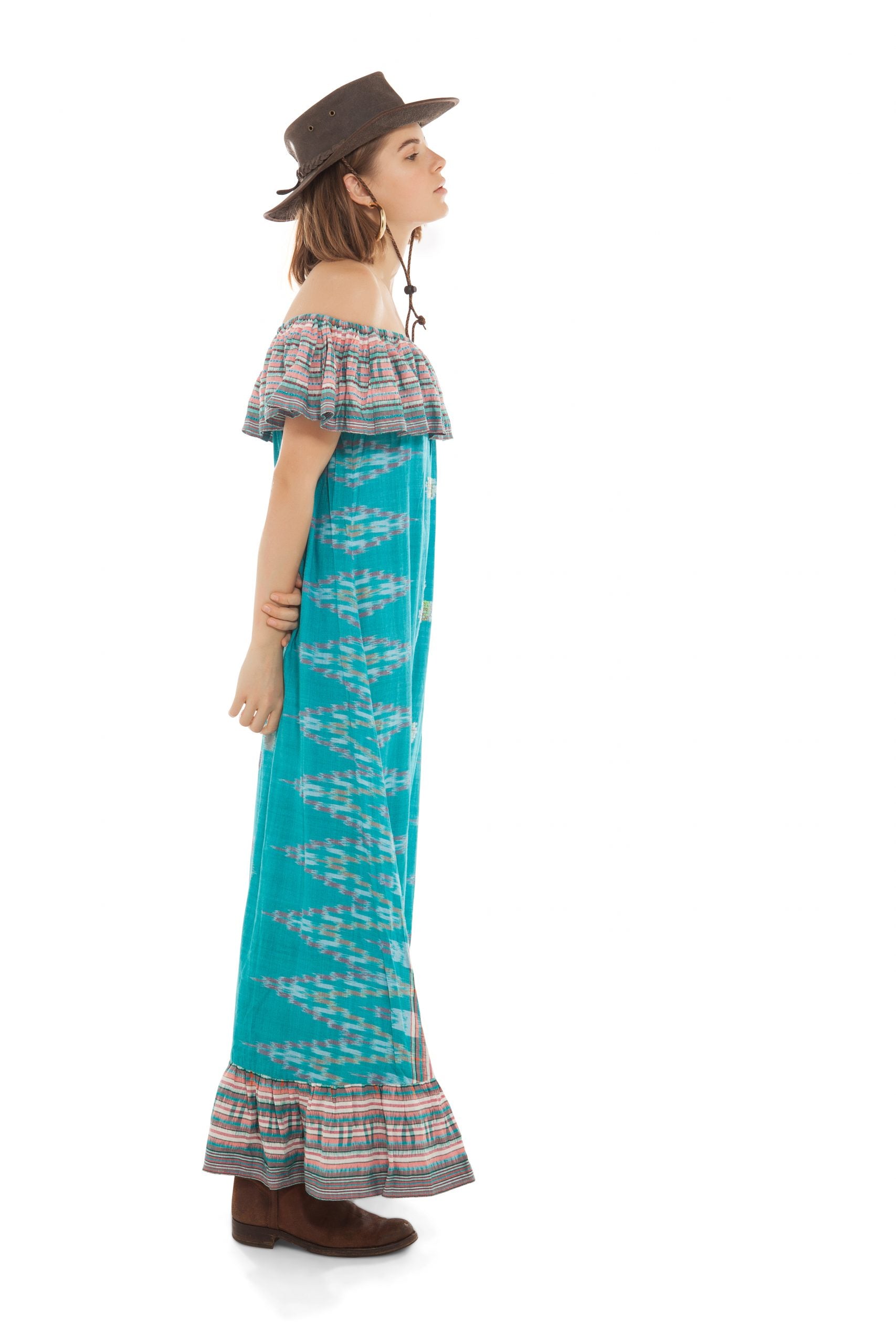 Azure Blue Beaded Cotton Maxi Dress | Festivalia