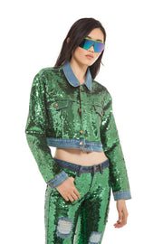 Green Sequin Denim Jacket | Thumbnail 1