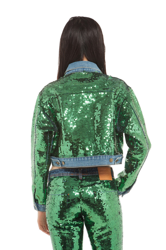 Green Sequin Denim Jacket | Festivalia