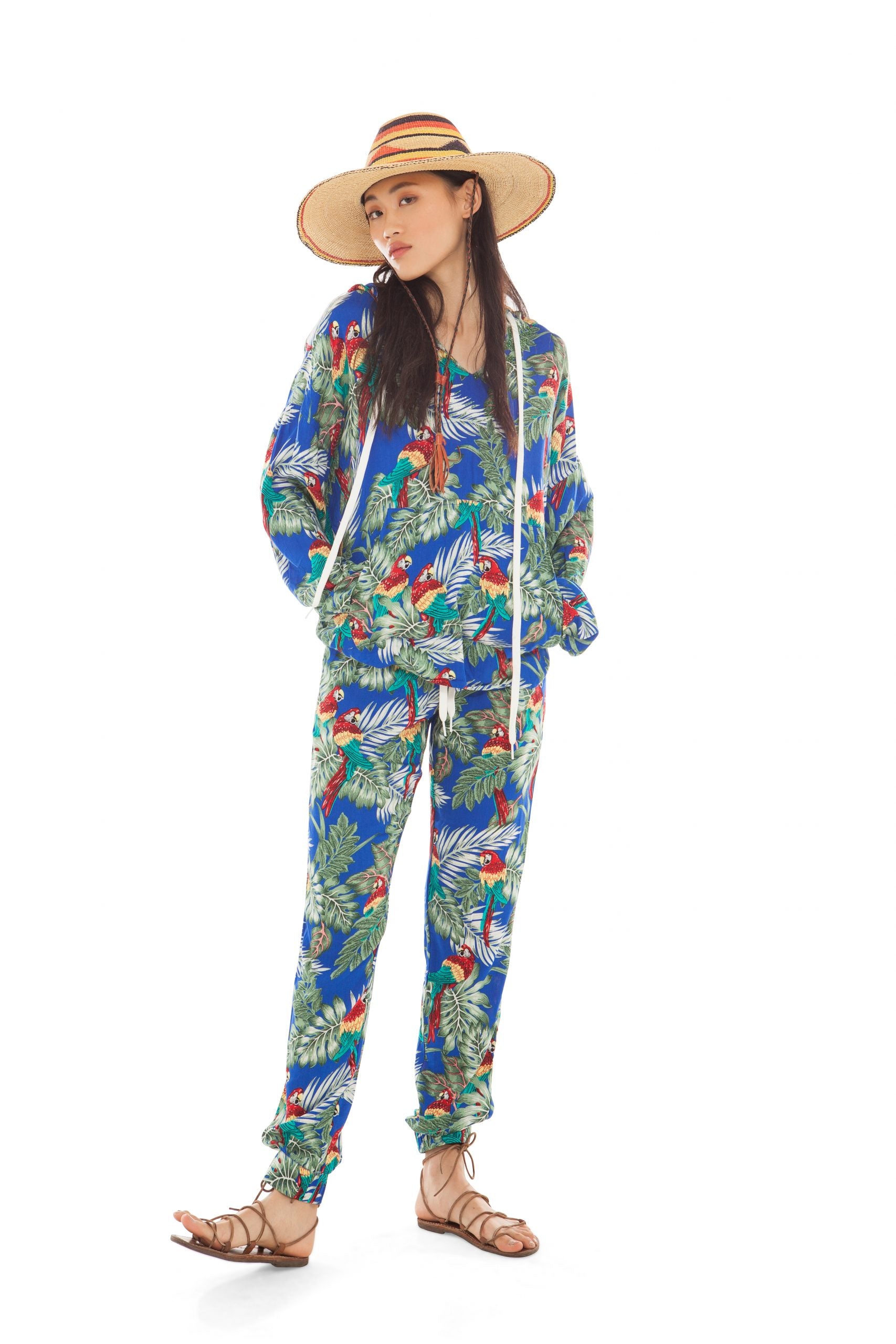 Parrot Print Drawstring Trousers | Festivalia