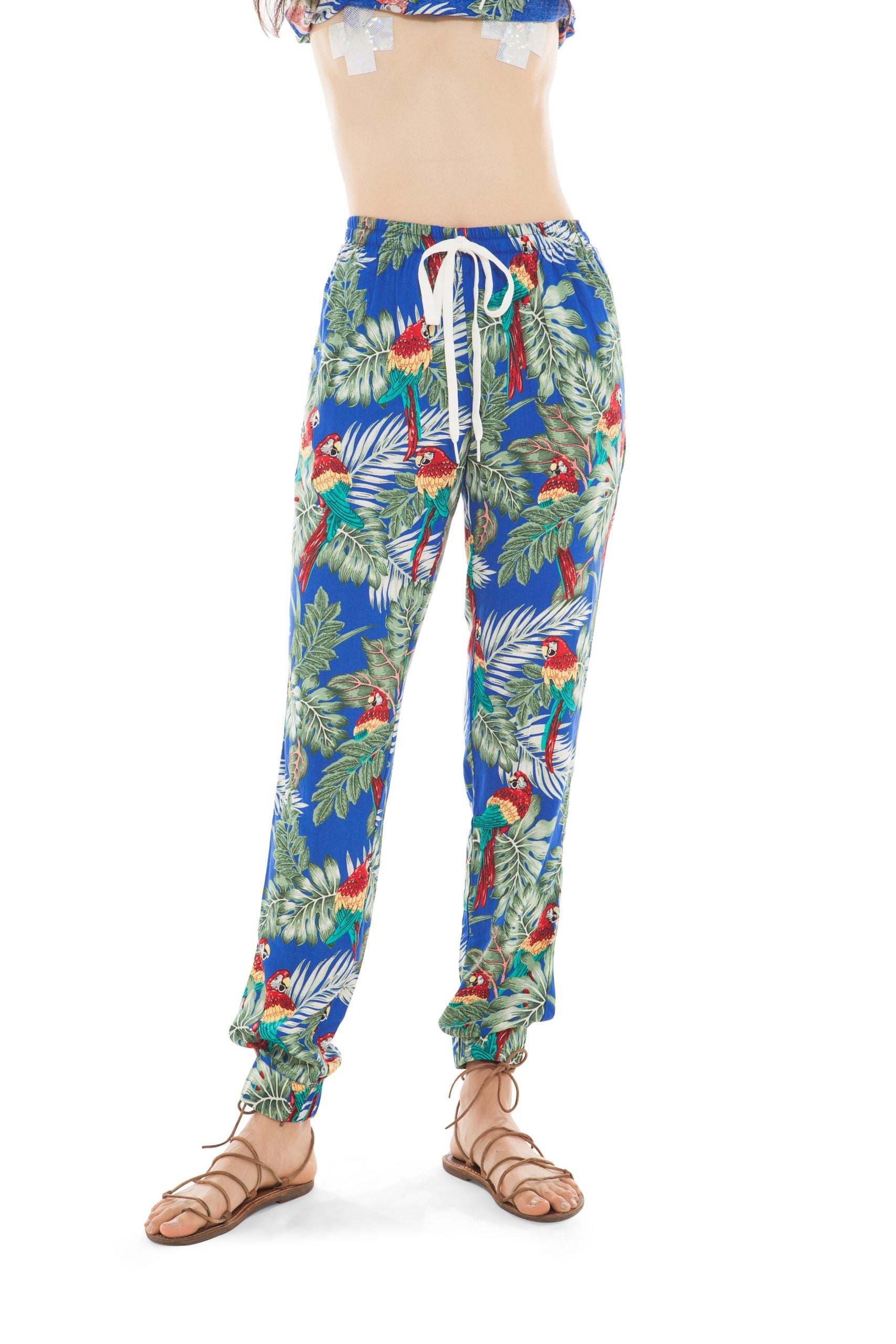 Parrot Print Drawstring Trousers | Festivalia