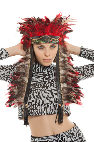 Red Long Feather Headdress