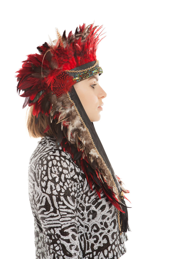 Red Long Feather Headdress | Festivalia