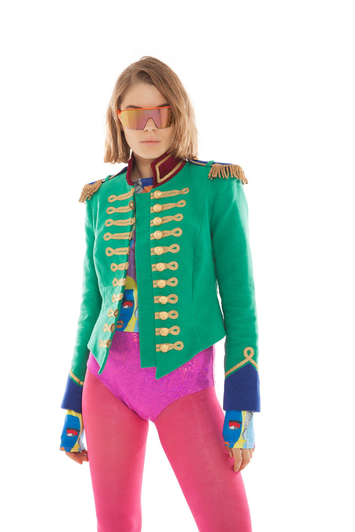 Emerald Green Moleskine V-Cut Jacket | Festivalia