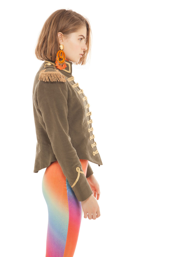 Military Green Moleskine V-Cut Jacket | Festivalia