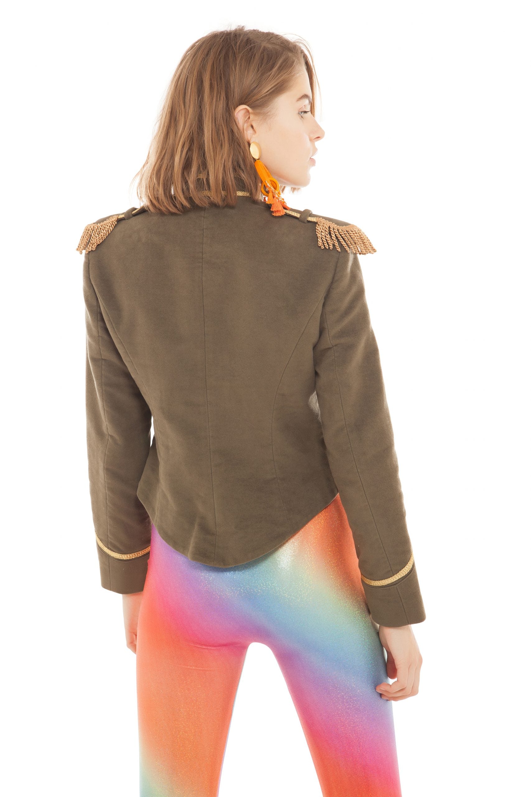 Military Green Moleskine V-Cut Jacket | Festivalia