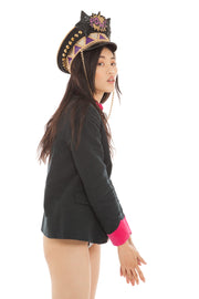 Black Moleskine Jacket with Hot Pink Velvet Collar | Thumbnail 2