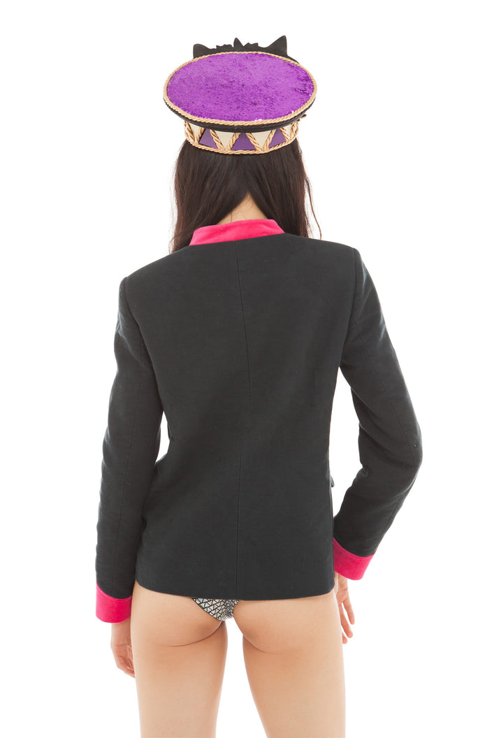 Black Moleskine Jacket with Hot Pink Velvet Collar | Festivalia