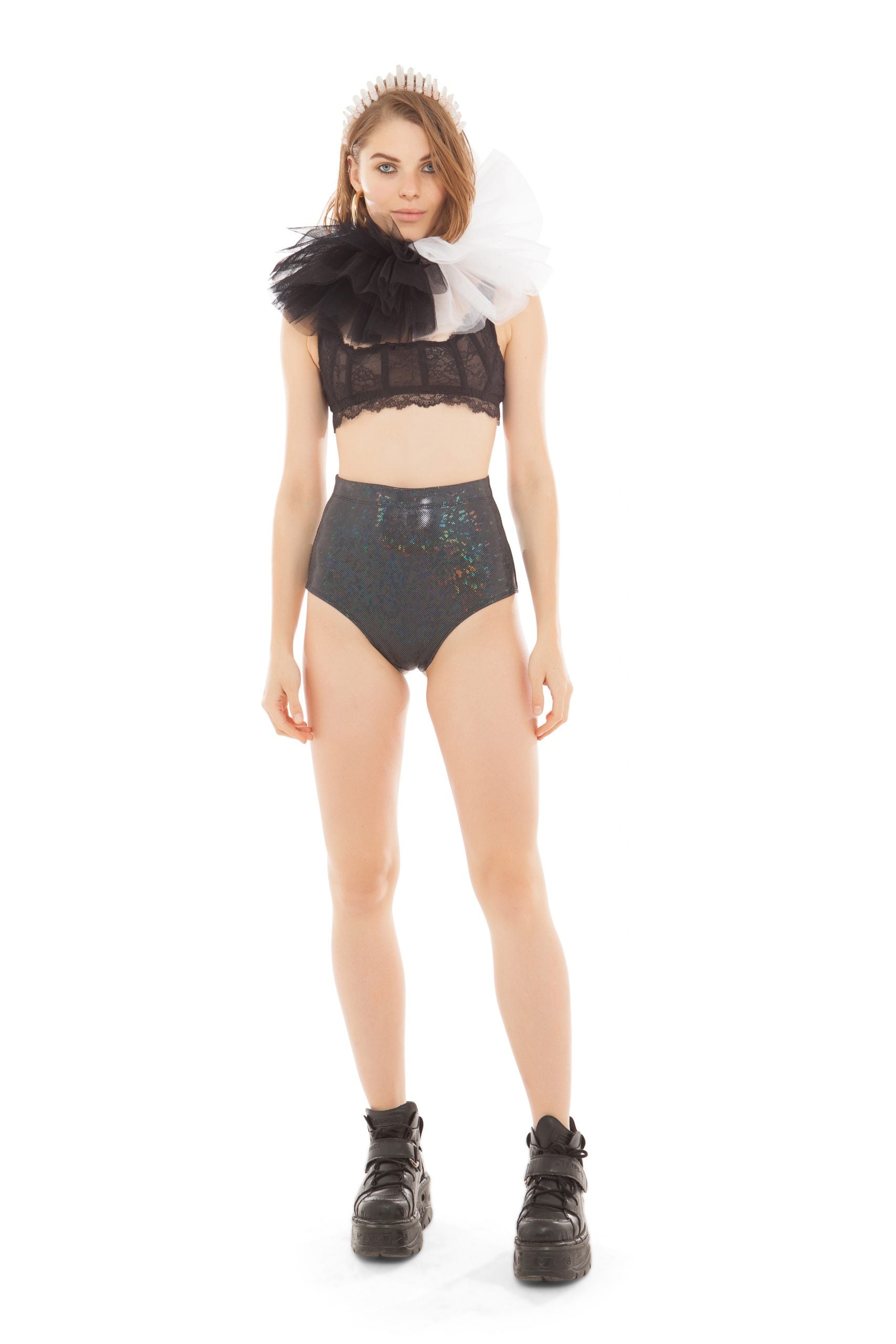 Black Holographic High Waisted Hot Pants by Sea Dragon Studio