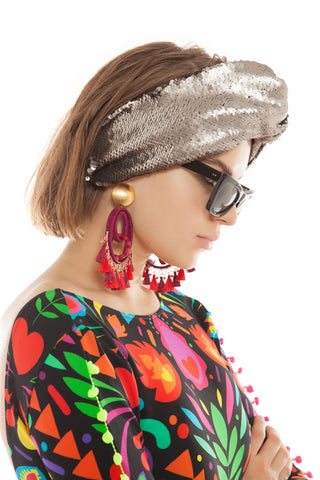Silver Grey Sequin Turban Headband