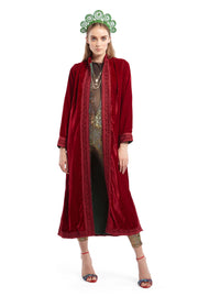 Deep Red Velvet Moroccan Robe | Thumbnail 1