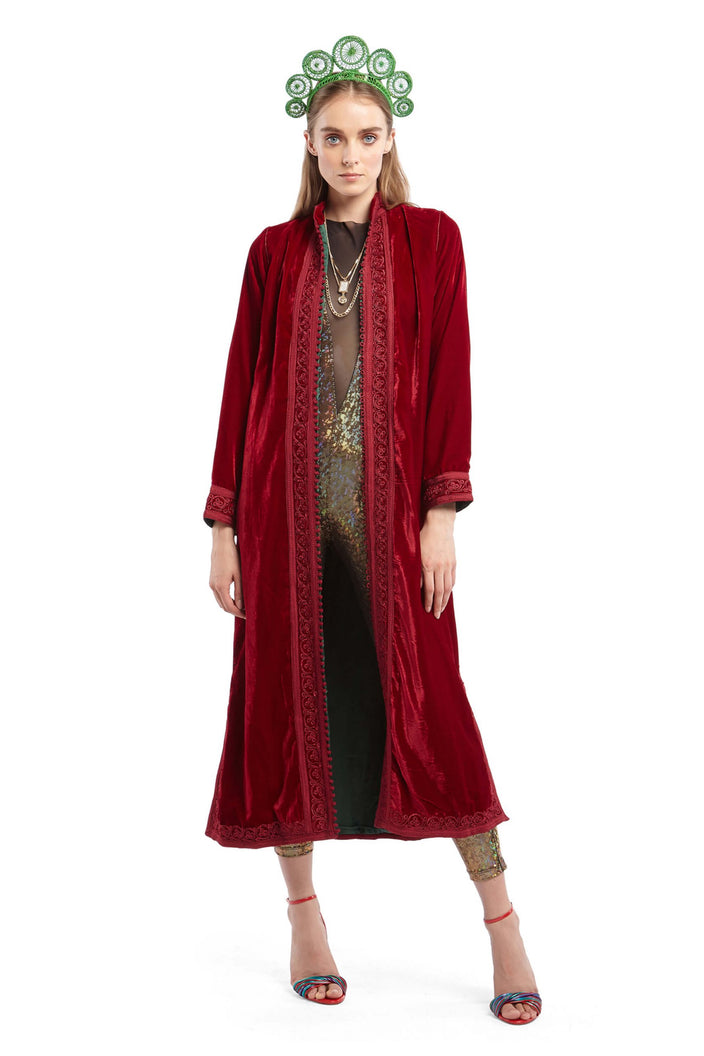 Deep Red Velvet Moroccan Robe | Festivalia