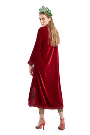 Deep Red Velvet Moroccan Robe | Thumbnail 2