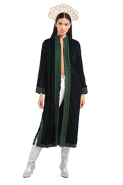 Forest Green Velvet Moroccan Robe | Thumbnail 1
