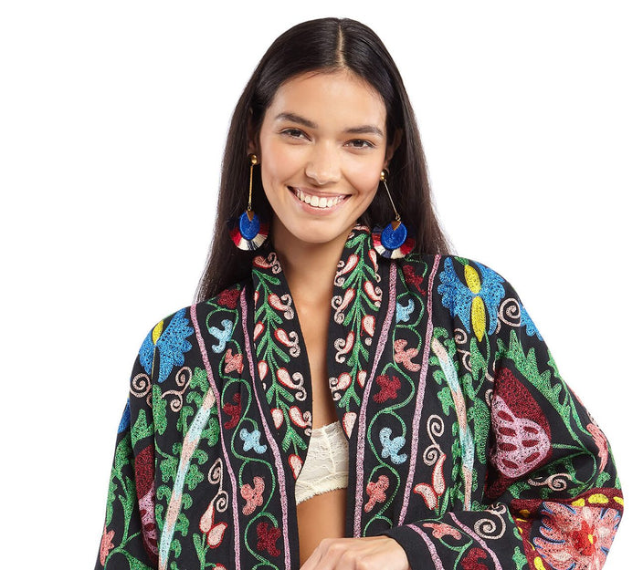 Etha Blue, White and Pink Tassel Earrings | Festivalia