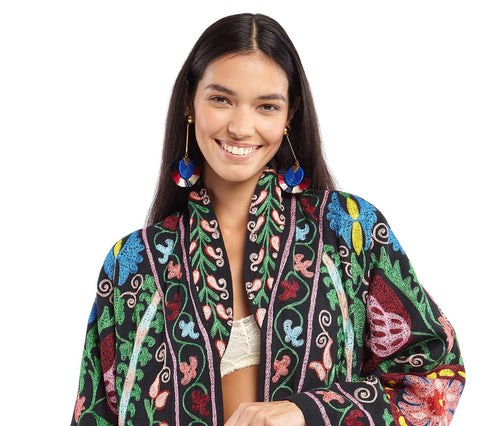Etha Blue, White and Pink Tassel Earrings