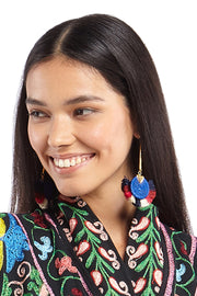 Etha Blue, White and Pink Tassel Earrings | Thumbnail 2