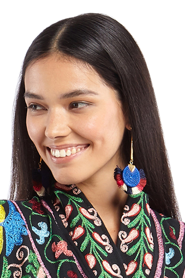 Etha Blue, White and Pink Tassel Earrings | Festivalia