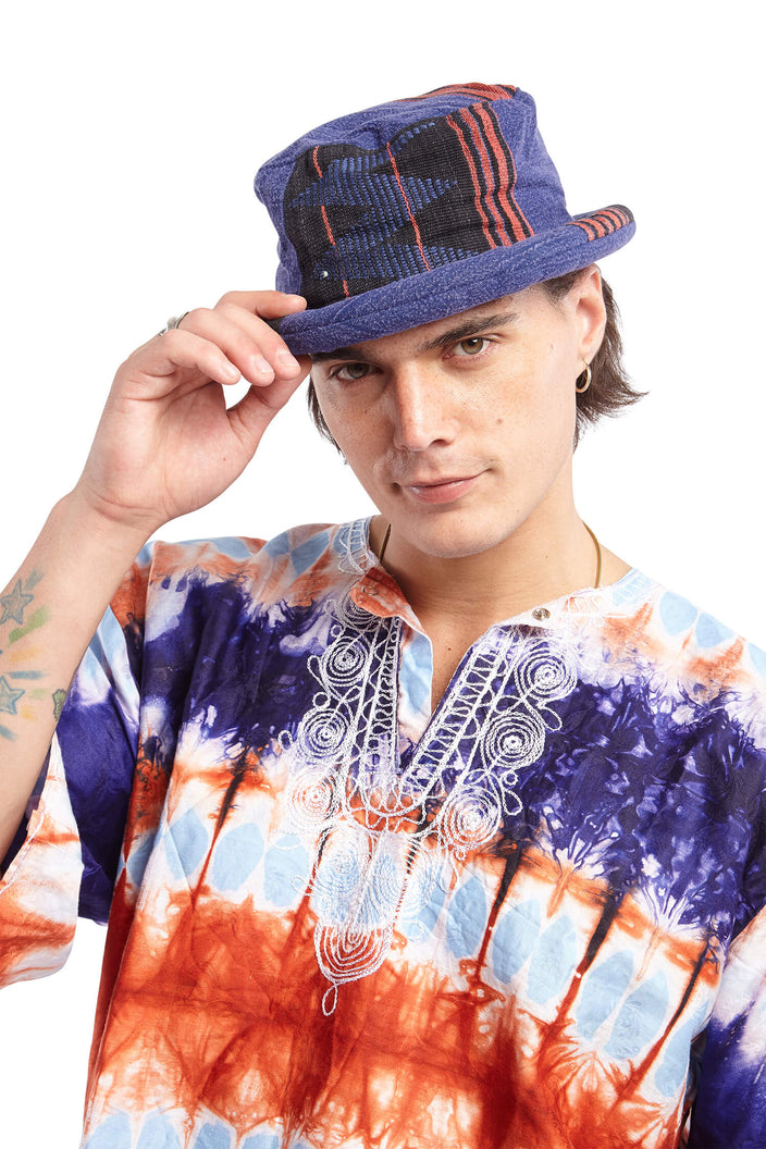 Blue and Multicolour Print Hat | Festivalia