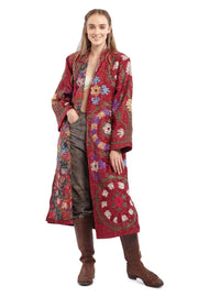 Burgundy Red and Circle Pattern Embroidered Robe | Thumbnail 1