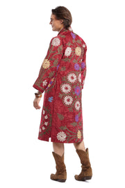 Men's Burgundy Red and Circle Pattern Embroidered Robe | Thumbnail 2