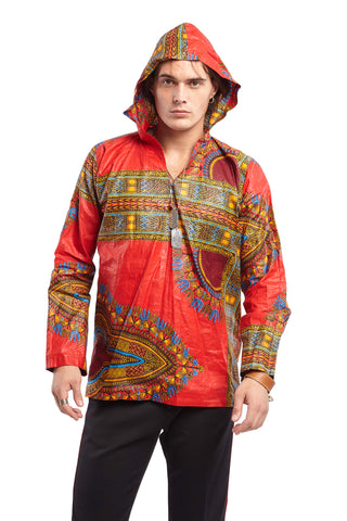 Red Dashiki Print Hoodie